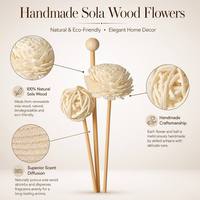 Ensemble de bâtonnets diffuseurs en bois de Sola faits à la main - Bâtonnets aromatiques en rotin naturel, décoration florale pour la maison, cadeau parfumé personnalisé