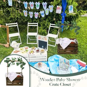 Caja de madera para baby shower con asa, cesta para bebé con corona, caja de almacenamiento, caja de regalo de madera para baby shower - Product Image 2