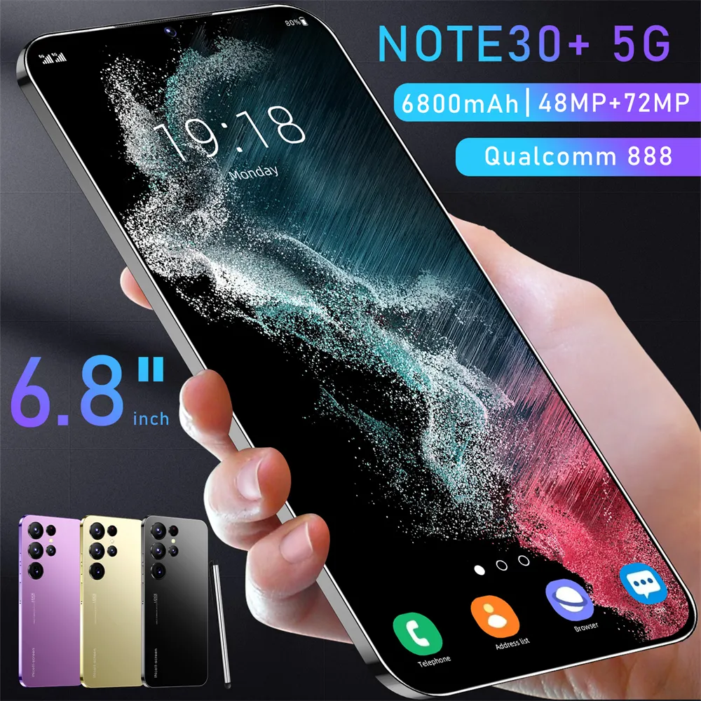 أحدث Note30 + 12GB 512GB الهاتف الذكي 6.9 بوصة AMOLED شاشة Android10.0 الذكي بصمة مقفلة الهاتف المحمول