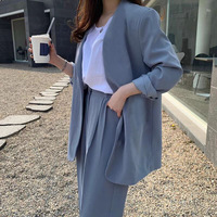Ensemble pantalon large pour femme 2026 : Style coréen-britannique, tendance, élégant, décontracté, tenue professionnelle, ensemble de costume en polyester