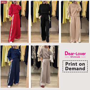 Sevgili-sevgilisi toptan Demand çizgili detay talep üzerine baskı özel logo gevşek Jogger Sweatpants iki parçalı pantolon seti - Product Image 4