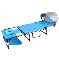 Chaise longue pliante portable pour la plage et le camping, avec auvent réglable et oreiller appui-tête