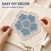 Grande applique florale perlée bleue avec sequins, broderie à coudre pour décorer vestes, robes, sacs et projets DIY