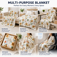 Couverture Polaire Sherpa Douce et Réversible en Flanelle Épaisse, Motif Floral Tournesol Personnalisé, Style Ferme Champêtre Automne