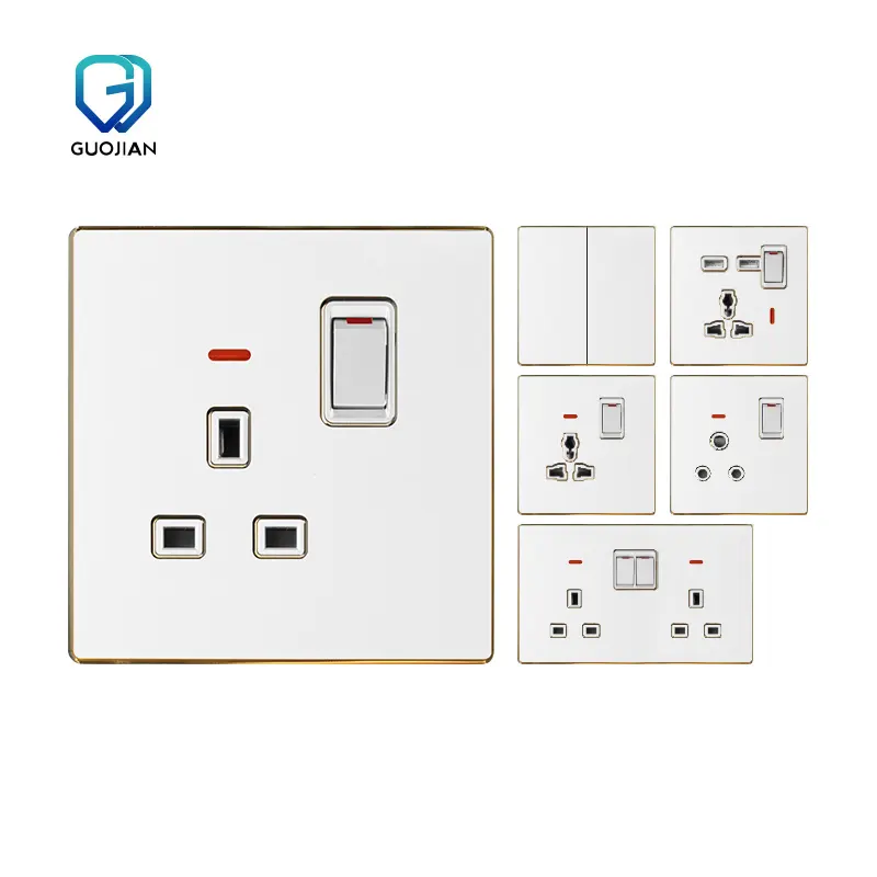 T39 Leathery acrylic British white panel with golden line cooker electrical wall switch for kitchen