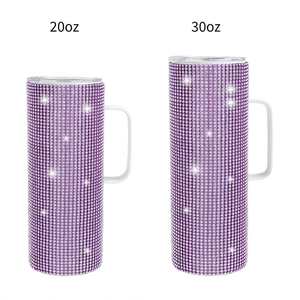 Mug de voyage isotherme élégant en acier inoxydable avec strass étincelants, design de luxe, couvercle, paille et poignée, capacité 20oz/30oz - Product Image 2