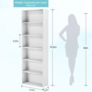 SENYU Étagère Moderne Blanche à 6 Niveaux, Bibliothèque Autoportante Gain de Place pour Salon et Bureau à Domicile, Design Minimaliste - Product Image 2