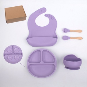 Baby Feeding Weaning Supplies Toddler Bib Cup <b>Divided</b> Plate Bowl Spoons Anti Slip Suction Cup Design Food Feeding Set - Product Image 5