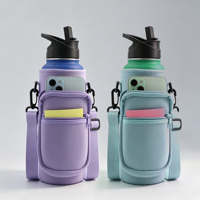Sac bandoulière isotherme en néoprène 40 oz pour bouteille d'eau avec poche zippée pour téléphone, idéal pour la randonnée - Vente en gros OEM