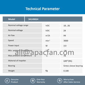 Ventilador Axial de Refrigeración ebmpapst 3414NGH de 9 cm, 9225, 24 V CC, 3 W, 0.13 A, 94 m3/h, 3000 rpm, con Rodamiento de Bolas, para Inversor - Product Image 3