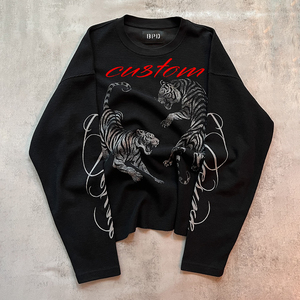 Camiseta de <span class=keywords><strong>Manga</strong></span> Larga para Hombre, Cuello Redondo, Estilo Holgado, Tejido Waffle, Estampado Personalizado, Bordado de Parches, Camuflaje, Térmica, Raglán, <span class=keywords><strong>Blanca</strong></span> - Product Image 4