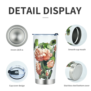 Vaso de café con estampado 3D de flores hermosas de 20oz Taza de viaje aislada de doble pared de acero inoxidable con tapa de sellado de agua - Product Image 3