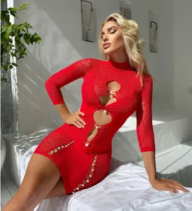 सेक्सी मोती पोशाक कटआउट मोजा Fullbody नोबल महिला सेलिब्रिटी पोशाक शरीर परिपक्व छेद लाल मोजा स्फटिक पोशाक आकर्षक