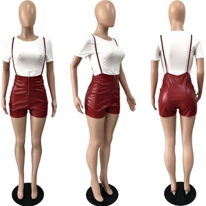 Conjunto de 2 Piezas para <span class=keywords><strong>Mujer</strong></span>, Estilo Lounge, Sexy, con Tirantes, Mono de Piel Sintética y Camiseta, Venta Directa de Fábrica - Product Image 5