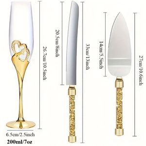 Juego de 4 Copas de Champán de Cristal Dorado y Plateado de Lujo para Boda, Juego de Cuchillos para Pastel, para Regalo de Boda o Fiesta - Product Image 4