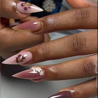 Faux ongles longs à talon aiguille faits main, rose nude, couvrance totale, en gel souple acrylique, 10 pièces