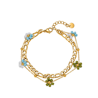 Bracelet Joycore en acier inoxydable perlé, plaqué or 18 carats, double chaîne gourmette, inaltérable, esthétique estivale