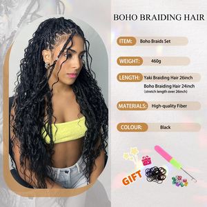Bohemian <b>Braiding</b> Bundles Set with Pre Stretch Synthetic Hair <b>Extension</b> & Deep Wave Bundles Synthetic Yaki Hair Bulks - Product Image 5