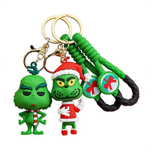 Porte-clés personnalisé en caoutchouc Grinch de Noël, pendentif monstre 3D dessin animé aux cheveux verts, impression par gravure 3,5cm*5cm, décoratif, style anime - Product Image 2