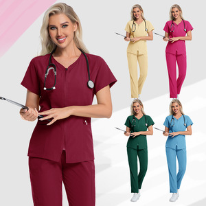 Zippered V Neck Scrub Suit Set Unisex Moisture Wicking Hospital Uniform Multi Color Casual Comfortable Breathable - Product Image 2