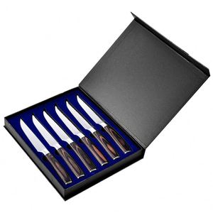 Ensemble de 6 couteaux à steak en acier inoxydable de style japonais faits à la main, poignées en bois ambidextres, lames dentelées de 4,5 pouces, lames en damas - Product Image 1