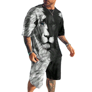 Горячая распродажа, белая футболка оверсайз с рисунком, Полная Сублимационная Футболка с принтом животных, Льва, футболка и шорты - Product Image 2