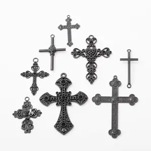 新款黑色调宗教基督教时尚珠宝耶稣十字架吊坠男士项链
