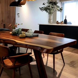 Table à manger en bois massif avec bord naturel en noyer d'Amérique du Sud |   Table Moderne 6 Places Multifonctionnelle Finition Mate pour la Maison, le Bureau et les Restaurants - Product Image 1