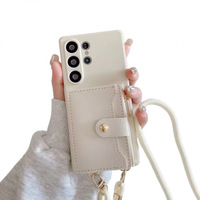 Étui portefeuille minimaliste à bandoulière pour Samsung Galaxy S25 Ultra S24 S23 FE S9 avec pochette zippée pour cartes, en PU, protection intégrale et cordon