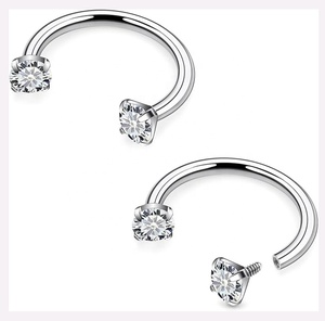 ASTM F136 Titanium <strong>Nose</strong> Hoop <strong>Round</strong> CZ Prong Set Internally Threaded CBB Horseshoe <strong>Nose</strong> <strong>Ring</strong> Piercing Jewelry Wholesale - Product Image 1