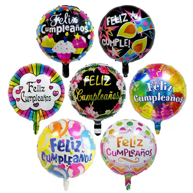 Globos de helio redondos de 18 pulgadas para decoración de fiesta de cumpleaños, Globos de aluminio de Feliz cumpleaños