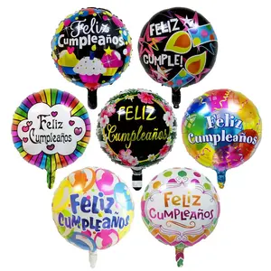 Globos西班牙Feliz Cumpleanos箔气球18英寸圆形氦气球生日快乐派对装饰