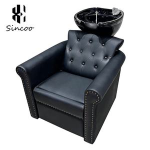 Fauteuil-lit de lavage électrique professionnel de style européen pour salon, avec moteur CE, éponge haute densité, revêtement en cuir PU céramique et accents de rivets dorés - Product Image 1