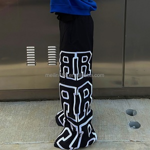 Pantalon de survêtement en nylon noir décontracté et ample de haute qualité, avec broderie 3D, taille élastique, pour hommes - Product Image 2