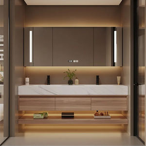 Ensemble de Meuble-Vasque de Salle de Bain Suspendu Moderne avec Rangement, Double Vasque en Chêne Massif Blanc - Product Image 2