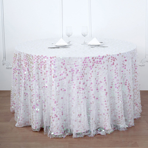 Mantel redondo navideño poliéster bordado lentejuelas iridiscente cubierta <span class=keywords><strong>de</strong></span> mesa <span class=keywords><strong>de</strong></span> fiesta - Product Image 1