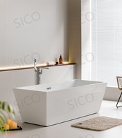 Baignoire carrée moderne autoportante en acrylique pour projets hôteliers, utilisation intérieure et extérieure, baignoire d'angle