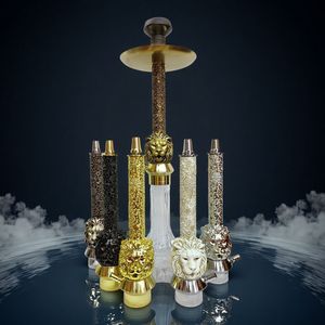 Ensemble Chicha de Luxe Double Face Tête de Lion, 6 Couleurs, Tige en Résine Gaufrée, Base en Verre de Cristal Taillé Premium, Pipe à Eau Shisha - Product Image 2