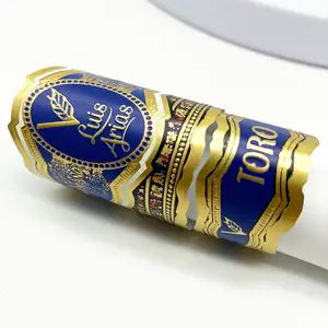 प्रिंट उपयोग के लिए कस्टम गोल्ड स्टैम्पिंग सिगार बैंड लेबल उभरा हुआ डाई कट स्टिकर वाटरप्रूफ विनाइल और पीईटी सामग्री