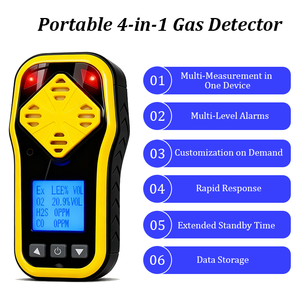 เครื่องตรวจจับก๊าซหลายชนิดแบบพกพา 4-in-1 สำหรับใช้ในอุตสาหกรรม พร้อมสัญญาณเตือนด้วยเสียง/แสง/การสั่นสะเทือน ใช้พลังงานจากแบตเตอรี่ ตรวจจับก๊าซ <span class=keywords><strong>NH3</strong></span> และก๊าซไวไฟ - Product Image 2