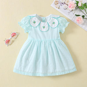 Sommerliches Mädchenkleid mit Spitzenmuster, lässigem, süßem Blütenblattkragen, Prinzessinnenkleid für Babys, Baumwolle, A-Linien-Silhouette, Kinderkleid - Product Image 2