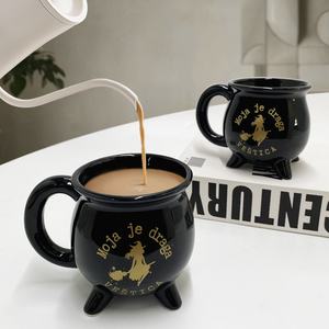 Taza de Halloween de bruja de cerámica SYL, diseño de dibujos animados, Festival fantasma, <span class=keywords><strong>cuchara</strong></span> de escoba mágica, taza de café caliente segura para microondas - Product Image 4