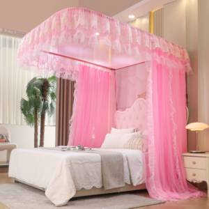 Palace Guide Rail Square Pink Girl Princess Interior Lace High Free Standing 50D Dormitorio Mosquitera - Product Image 3