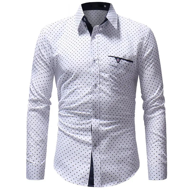 Camisas informales de primavera para hombre, camisa de manga larga con cuello vuelto, ajustada, Formal, 2021