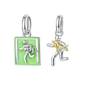 Pendentif Lumineux en Argent Sterling 925 pour Femme, Perles Bicolores <span class=keywords><strong>Teckel</strong></span> Évadant, Bijou DIY pour Amoureuse des Animaux, Cadeau SCC3264 - Product Image 1