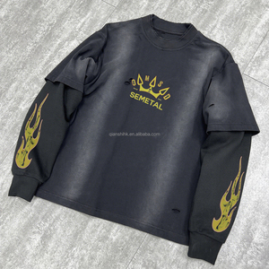 Camiseta Térmica Personalizada de Primavera con Estampado Serigrafiado, Camiseta Oversize Estilo Streetwear con Lavado Ácido, Doble Capa y Manga Larga - Product Image 3