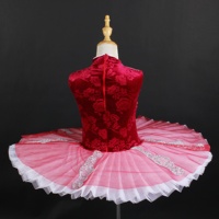 Vêtements de ballet en velours rouge Robe de danse en tricot rouge blanc brillant Vêtements de danse de fête sur scène à paillettes