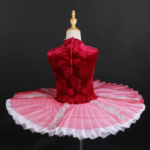 Ropa de Ballet de terciopelo rojo Rojo <span class=keywords><strong>Blanco</strong></span> <span class=keywords><strong>Brillante</strong></span> Tricot Rendimiento Vestido de baile Lentejuelas Escenario Fiesta Ropa de baile - Product Image 4
