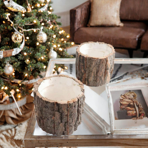 TC DIY Wood Succulent <strong>Vase</strong> <strong>Flower</strong> Bucket Bark Pot Floor Planter For Christmas Tree Home Garden Decoration - Product Image 3