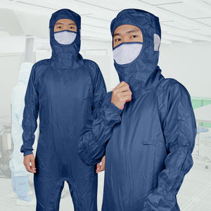 Tuta Antistatica Nera Blu in Rete per Camera Bianca con Protezione Saliva, Cerniera all'Inguine e per Camera Bianca - Product Image 1